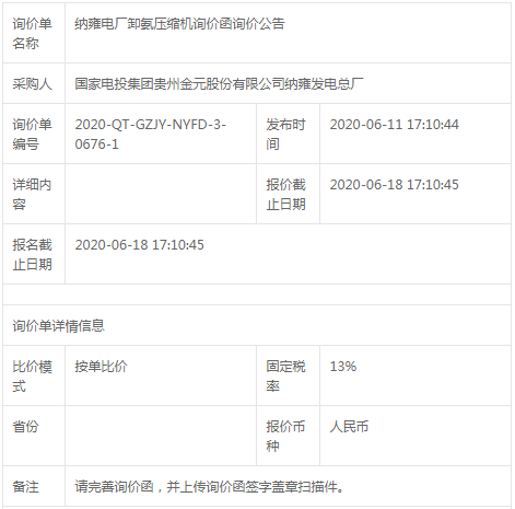 納雍電廠卸氨壓縮機(jī)招標(biāo)公告