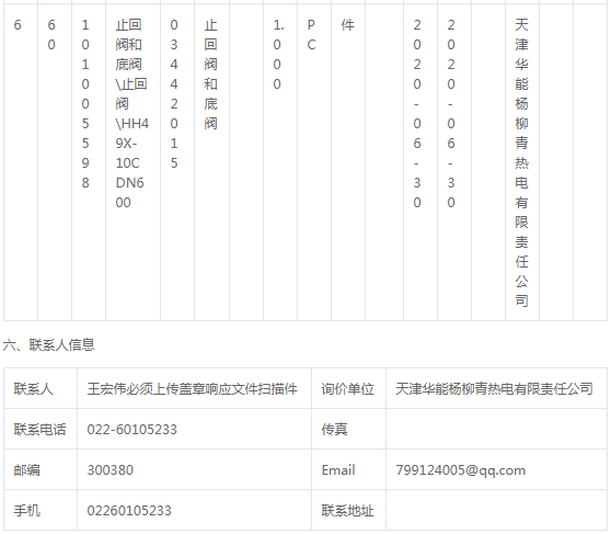 華能楊柳青熱電廠檢修備件采購(gòu)