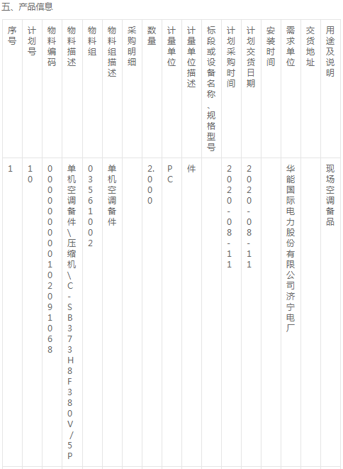 華能國際濟(jì)寧電廠空調(diào)壓縮機(jī)及配件詢價公告